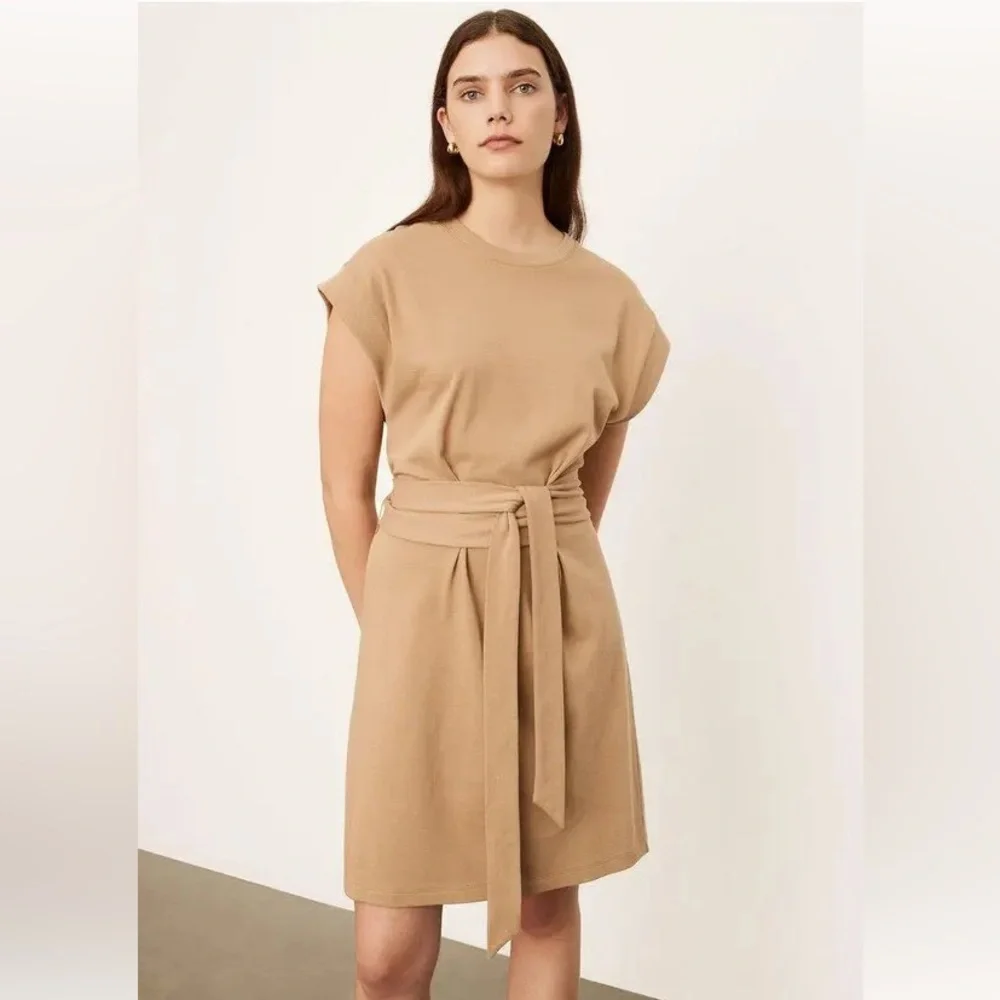 VINCE COTTON CAMEL TAN COLOR BELTED SHEATH DRESS SZ XS - Picture 7 of 9